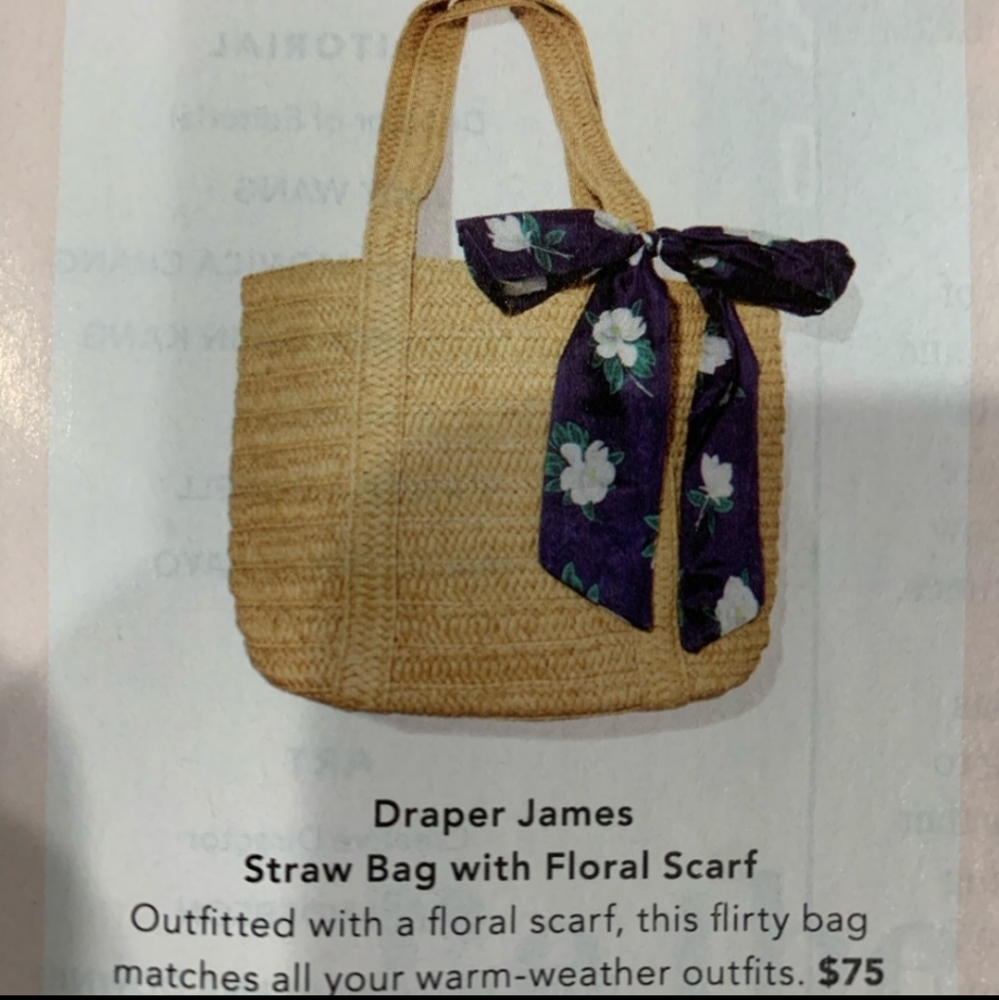 NEW IN PACKAGE DRAPER JAMES Straw Bag with Floral Scarf - Picture 7 of 9